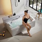 Empava Acrylic Whirlpool Bathtub, 71-Inch Jetted Bathtub with Healing Chromotherapy, Heated Soaking Tub with LED Control Panel, Comforting Hydro Massage Tub with Waterfall Joy, Black Pillow
