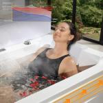 Empava Acrylic Whirlpool Bathtub, 71-Inch Jetted Bathtub with Healing Chromotherapy, Heated Soaking Tub with LED Control Panel, Comforting Hydro Massage Tub with Waterfall Joy, Black Pillow