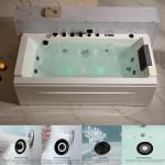Empava Acrylic Whirlpool Bathtub, 71-Inch Jetted Bathtub with Healing Chromotherapy, Heated Soaking tub with LED Control Panel, Comforting Hydro Massage Tub with Waterfall, Black Hardware and Nozzles