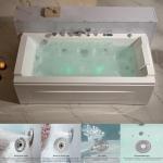 Empava Acrylic Whirlpool Bathtub, 71-Inch Jetted Bathtub with Healing Chromotherapy, Heated Soaking Tub with LED Control Panel, Comforting Hydro Massage Tub with Waterfall Joy, Black Pillow