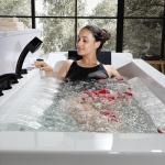 Empava Acrylic Whirlpool Bathtub, 71-Inch Jetted Bathtub with Healing Chromotherapy, Heated Soaking tub with LED Control Panel, Comforting Hydro Massage Tub with Waterfall, Black Hardware and Nozzles