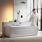 Empava Acrylic Whirlpool Bathtub, 71-Inch Jetted Bathtub with Healing Chromotherapy, Heated Soaking Tub with LED Control Panel, Comforting Hydro Massage Tub with Waterfall Joy, Black Pillow