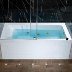 WOODBRIDGE 60" x 30" Alcove Acrylic Rectangular Whirlpool Heated Jetted Tub in White with right Drain, Brushed Gold Finish Trim and Drain Kit Included, BS666-R-BG03
