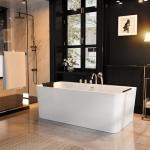 Whirlpool Bathtub 67 in. Acrylic Freestanding Bath Tub Hydromassage Gracefully Rectangle Shaped 8 Water Jets Soaking SPA, Double-Ended Massage Bathtubs with Black Pillows , White