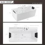 Whirlpool Bathtub 67 in. Acrylic Freestanding Bath Tub Hydromassage Gracefully Rectangle Shaped 8 Water Jets Soaking SPA, Double-Ended Massage Bathtubs with Black Pillows , White