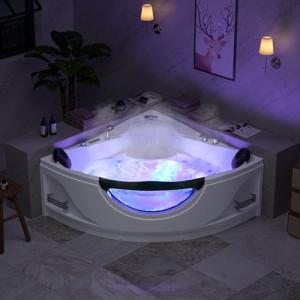 Empava 59" Corner Whirlpool Bathtub for 2-Person, Luxury Jetted Spa Tub with 10 Hydro Massage Jets, Built-in Heater, Chromatherapy LED Lights & Constant Heat System, ETL Certified Acrylic Tub