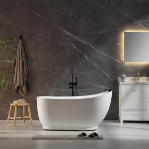 Empava Upgrade Acrylic Whirlpool Bathtub, 59 Inch Acrylic Freestanding Jetted Tub, Hydromassage Gracefully Oval Shaped with 16 Hydromassage Jets with Lumbar and Neck Support, Black Pillow