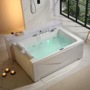 Empava 2 Person Heated Soaking Whirlpool Bathtub, 71” Jetted Tubs with 16 Jets(8 Water Jetted + 8 Air Bubble), Acrylic SPA Bath Tub, with LED control panel, Faucet and two white pillows