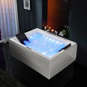 Weibath Whirlpool Bathtub 2 Person Jetted Bathtub 71" Massage Whirlpool Tub with 18 Water Jets+20 Air Jets,3 Sided Apron White Chromatherapy LED Jet Tub