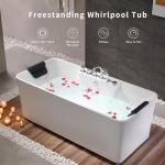 Empava 59" White Freestanding Rectangular Whirlpool Bathtub with 8 Adjustable Hydromassage Jets, ETL-Certified, 60-Gallon Capacity, Double-Ended Design & Two Pillows – Spacious for All Body Types