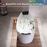 Empava 59" Freestanding Whirlpool Tub with Center Drain,Stand Alone Bathtub with 8 Hydromassage Jets, Boat-Shaped Design,Acrylic,ETL Certificated