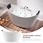 Empava 59" Freestanding Whirlpool Tub with Center Drain,Stand Alone Bathtub with 8 Hydromassage Jets, Boat-Shaped Design,Acrylic,ETL Certificated