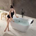 Empava Upgrade Acrylic Whirlpool Bathtub, 59 Inch Acrylic Freestanding Jetted Tub, Hydromassage Gracefully Oval Shaped with 16 Hydromassage Jets with Lumbar and Neck Support, Black Pillow