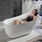 Empava Upgrade Acrylic Whirlpool Bathtub, 59 Inch Acrylic Freestanding Jetted Tub, Hydromassage Gracefully Oval Shaped with 16 Hydromassage Jets with Lumbar and Neck Support, Black Pillow