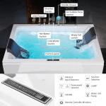 Weibath Whirlpool Bathtub 2 Person Jetted Bathtub 71" Massage Whirlpool Tub with 18 Water Jets+20 Air Jets,3 Sided Apron White Chromatherapy LED Jet Tub