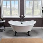 WOODBRIDGE 59" Heavy Duty Acrylic Double Slipper Clawfoot Bath Tub with Matte Black Feet + Matte Black Drain &Overflow