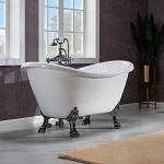 WOODBRIDGE 59" Heavy Duty Acrylic Double Slipper Clawfoot Bath Tub with Matte Black Feet + Matte Black Drain &Overflow
