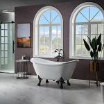WOODBRIDGE 59" Heavy Duty Acrylic Double Slipper Clawfoot Bath Tub with Matte Black Feet + Matte Black Drain &Overflow