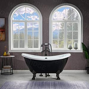 WOODBRIDGE 59" Heavy Duty Acrylic Double Slipper Clawfoot Bath Tub in Black Color with Oil-Rubbed Bronze Feet + Oil-Rubbed Bronze Drain &Overflow