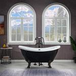 WOODBRIDGE 59" Heavy Duty Acrylic Double Slipper Clawfoot Bath Tub in Black Color with Oil-Rubbed Bronze Feet + Oil-Rubbed Bronze Drain &Overflow
