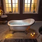 WOODBRIDGE 59" Heavy Duty Acrylic Slipper Clawfoot Bath Tub with Chrome Feet + Chrome Drain &Overflow
