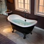 WOODBRIDGE 59" Heavy Duty Acrylic Double Slipper Clawfoot Bath Tub in Black Color with Oil-Rubbed Bronze Feet + Oil-Rubbed Bronze Drain &Overflow