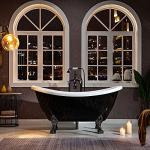 WOODBRIDGE 59" Heavy Duty Acrylic Double Slipper Clawfoot Bath Tub in Black Color with Oil-Rubbed Bronze Feet + Oil-Rubbed Bronze Drain &Overflow
