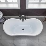 WOODBRIDGE 59" Heavy Duty Acrylic Double Slipper Clawfoot Bath Tub in Black Color with Oil-Rubbed Bronze Feet + Oil-Rubbed Bronze Drain &Overflow