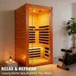 InfraHHZQ Single Person Far Infrared Sauna – 1065W 110V Indoor Wooden Dry Sauna with Red Light Therapy & Bluetooth Speaker – 31.5 x 31.5 x 63 inches Easy Assemble