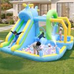 Inflatable Bounce House Water Slide,12-in-1 Oversized Indoor Bounce House for Kids 3-6 Tall Slide,Climbing Wall, Water Pool, Ball Pit,Sprinker,Dart, Basketball Hoop, 550W Blower for Backyard Party