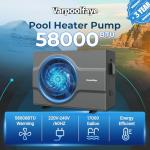 Varpoolfaye 58000 BTU Inverter Swimming Pool Heat Pump, 17000 Gallon Electric Pool Heater Above and Inground Pool,WiFi App Control, Pool Heater 220V/60Hz