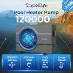 Varpoolfaye 33000 Gallon Swimming Pool Heat Pump Electric Pool Heater for Above Ground Pool Heating or Cooling WiFi Control Timer Pool Heater 220V