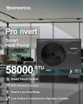 VARMINPOOL 58000BTU Smart Inverter Pro Pool Heat Pump for Inground & Above Ground Pools up to 18000 Gallons, WiFi Enabled Electric Pool Heater with Heating & Cooling, 220V, Timer Control