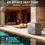 TURBRO 33,000 BTU DC Inverter Swimming Pool Heat Pump, WiFi Control Electric Pool Heater for Above and Inground Pools up to 10,000 Gal, Heating and Cooling, Up to 15.8 COP, 110-120V, Beluga B33V