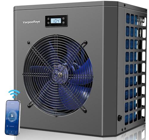 Varpoolfaye 16000 BTU Electric Pool Heater For Above Ground Pool 5000 Gallon Swimming Pool Heat Pump Heating Cooling Mode WiFi Control Schedule Pool Heater 120V 60Hz
