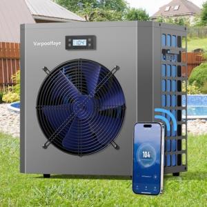 Varpoolfaye 16000 BTU Above Ground Pool Heater Electric Heat Pump Pool Heaters Hot tub 120v Swimming Pool Heater Pump for In ground Pool Heating Cooling WiFi Control