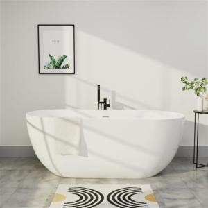 Mokleba 67" Acrylic Freestanding Bathtub, Elegant Oval Free Standing Tub, Soaking Tub with Integrated Slotted Overflow, Toe-Tap Chrome Drain, cUPC Certified, Glossy White