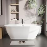 67 Inch Acrylic Freestanding Bathtub, Luxury Oval Soaking Tub, Modern White Stand Alone Bath with Chrome Drain and Overflow, Deep Soaking Tub for Bathroom