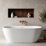 59" Acrylic Freestanding Bathtub, Modern Soaking Stand Alone Tub, Deep Oval Bath Tub with Integrated Overflow & Pop-up Drain for Bathroom, cUPC Certified, Glossy White Finish