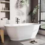 67 Inch Acrylic Freestanding Bathtub, Luxury Oval Soaking Tub, Modern White Stand Alone Bath with Chrome Drain and Overflow, Deep Soaking Tub for Bathroom