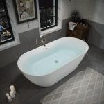 ABRUZZO 63" Acrylic Freestanding Bathtub - Oval Deep Soak Tub, Center Drain & Overflow, cUPC Certified Glossy White