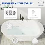 Mokleba 67" Acrylic Freestanding Bathtub, Elegant Oval Free Standing Tub, Soaking Tub with Integrated Slotted Overflow, Toe-Tap Chrome Drain, cUPC Certified, Glossy White
