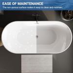 67 Inch Acrylic Freestanding Bathtub, Luxury Oval Soaking Tub, Modern White Stand Alone Bath with Chrome Drain and Overflow, Deep Soaking Tub for Bathroom