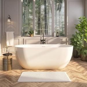 Adecab 67" Acrylic Freestanding Bathtub, Contemporary Freestanding Tub with Overflow and Drain, cUPC Certified, Gloss White