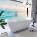 59" Free Standing Tub, Pure Acrylic Freestanding Bathtub, Stylish Stand Alone Contemporary Deep Soaking Bath Tub, cUPC Certified SY6250 (Glossy White)