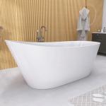 GETPRO Free Standing Tub 59" Acrylic Freestanding Bathtub, Adjustable Soaking Bath Tub Oval Shape with Integrated Slotted Overflow and Chrome Anti-clogging Drain Glossy White