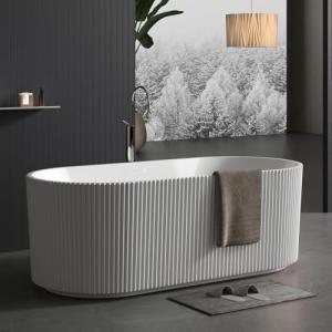 67'' Freestanding Bathtub, Deep Acrylic Soaking Tub with Non-Slip Base, cUPC Certified Modern Free Standing Tub, Chrome Drain, White Bath Tub for Bathroom Remodel and Spa-Like Comfort