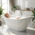 67" Acrylic Freestanding Soaking Bathtub, Free Standing Tub, Stylish Stand Alone Contemporary Soaking Tub with Integrated Overflow and Drain In Chrome, cUPC Certified