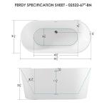 FerdY Shangri-La 67" Acrylic Freestanding Bathtub, Classic Oval Shape Acrylic Soaking Bathtub with Brushed Nickel Drain & Minimalist Linear Design Overflow, Modern White, cUPC Certified