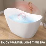 GETPRO Free Standing Tub 55" Deep Soaking Bath Tub Double Slipper Acrylic Freestanding Bathtub with Integrated Slotted Overflow and Removable Anti-clogging Drain Glossy White